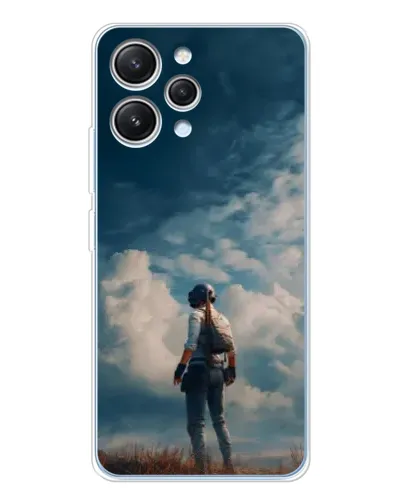 Чехол для Xiaomi Redmi 12 с картинкой «Герой PUBG на скале»