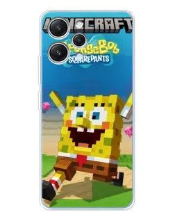 Чехол для Xiaomi Redmi 12 с картинкой «Губка Боб Minecraft»