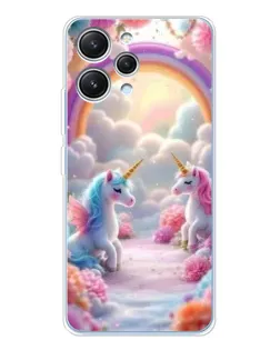 Чехол для Xiaomi Redmi 12 с картинкой «Радуга и единороги»
