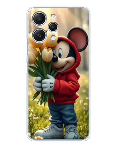 Чехол для Xiaomi Redmi 12 с картинкой «Микки с тюльпанами»