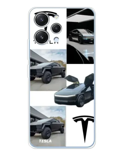 Чехол для Xiaomi Redmi 12 с картинкой «Коллаж Cybertruck Tesla»