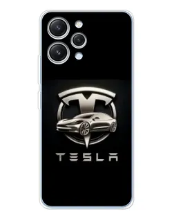 Чехол для Xiaomi Redmi 12 с картинкой «Tesla — серебристое авто»