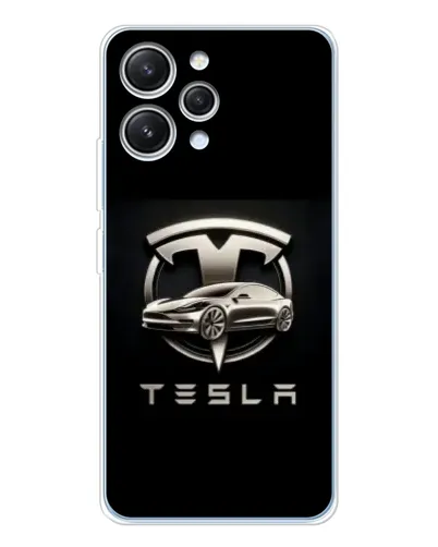 Чехол для Xiaomi Redmi 12 с картинкой «Tesla — серебристое авто»