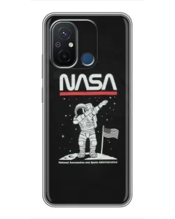 Чехол для Xiaomi Redmi 12C с картинкой «NASA — шагаем по Луне»