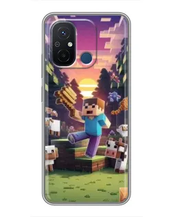Чехол для Xiaomi Redmi 12C с картинкой «Стив на ферме»