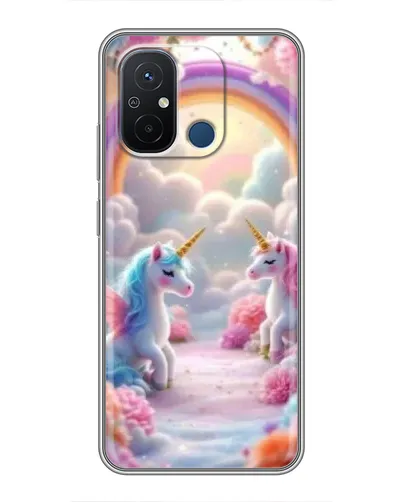 Чехол для Xiaomi Redmi 12C с картинкой «Радуга и единороги»