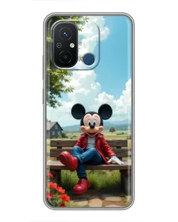 Чехол для Xiaomi Redmi 12C с картинкой «Микки на скамейке»