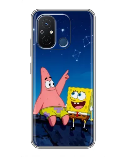 Чехол для Xiaomi Redmi 12C с картинкой «Губка Боб и Патрик ночью»