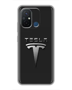 Чехол для Xiaomi Redmi 12C с картинкой «Стальной логотип Tesla»