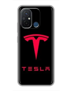 Чехол для Xiaomi Redmi 12C с картинкой «Tesla Red Logo»