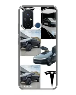 Чехол для Xiaomi Redmi 12C с картинкой «Коллаж Cybertruck Tesla»