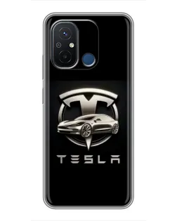 Чехол для Xiaomi Redmi 12C с картинкой «Tesla — серебристое авто»