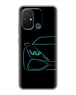 Чехол для Xiaomi Redmi 12C с картинкой «Голубой силуэт Lamborghini»