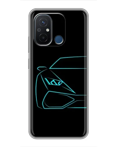 Чехол для Xiaomi Redmi 12C с картинкой «Голубой силуэт Lamborghini»