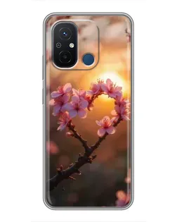Чехол для Xiaomi Redmi 12C с картинкой «Розовый цвет сердце на фоне заката»