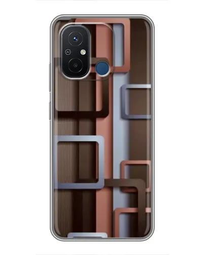 Чехол для Xiaomi Redmi 12C с картинкой «Коричневые объемные квадраты»