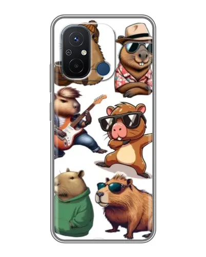 Чехол для Xiaomi Redmi 12C с картинкой «Крутые капибары музыканты»