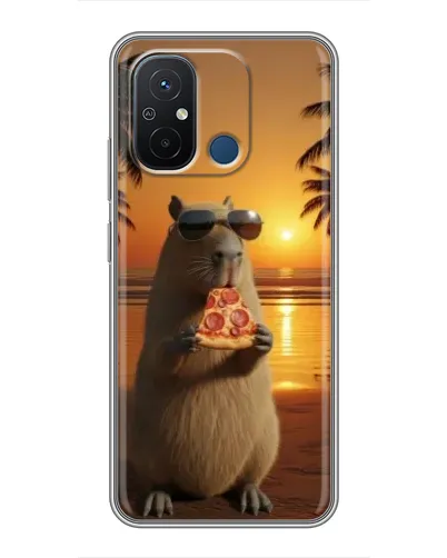 Чехол для Xiaomi Redmi 12C с картинкой «Капибара с пиццей»