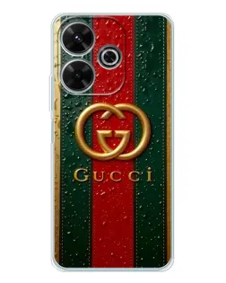 Чехол для Xiaomi Redmi 13 с картинкой «Gucci — фирменная полоса и золото» Чехол для Xiaomi Redmi 13 с картинкой «Gucci — фирменная полоса и золото»