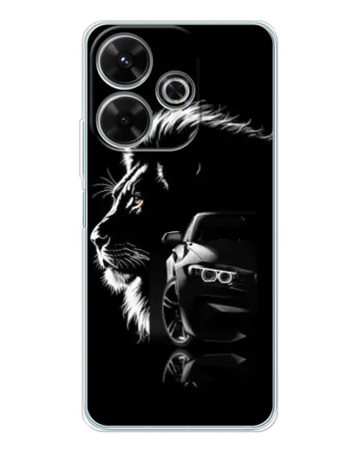 Чехол для Xiaomi Redmi 13 с картинкой «BMW и лев»