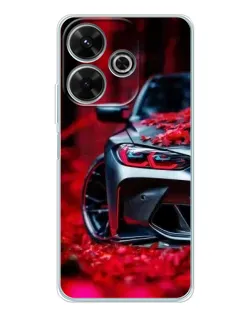 Чехол для Xiaomi Redmi 13 с картинкой «Спортивная BMW и цветы»