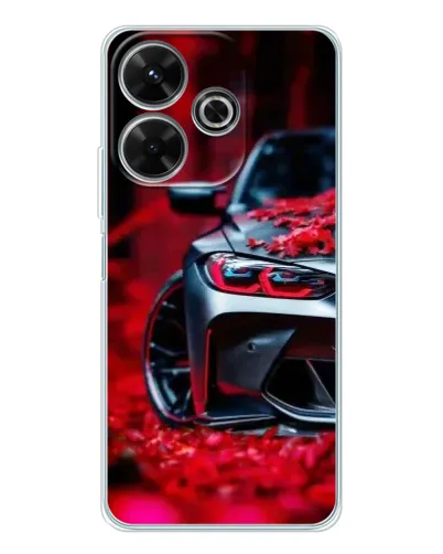 Чехол для Xiaomi Redmi 13 с картинкой «Спортивная BMW и цветы»