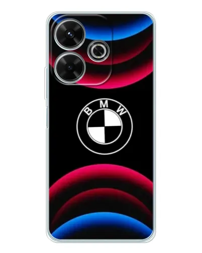 Чехол для Xiaomi Redmi 13 с картинкой «Логотип BMW и неоновые дуги»