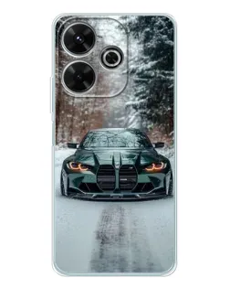 Чехол для Xiaomi Redmi 13 с картинкой «BMW в зимнем лесу»
