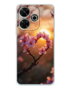 Чохол для Xiaomi Redmi 13 з картинкою «Рожевий цвіт  сердечко на тлі заходу»