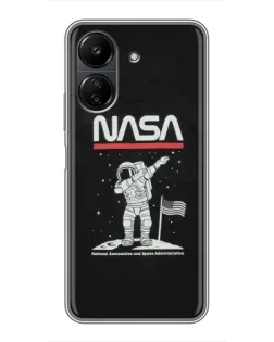 Чехол для Xiaomi Redmi 13C с картинкой «NASA — шагаем по Луне»