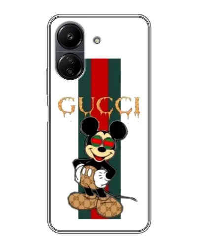 Чехол для Xiaomi Redmi 13C с картинкой «Микки Маус Gucci — полосы»