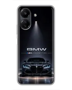 Чехол для Xiaomi Redmi 13C с картинкой «BMW сквозь ночной город»
