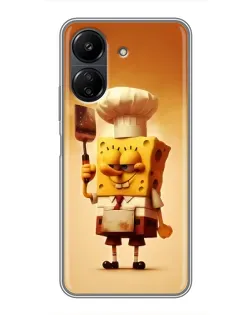 Чехол для Xiaomi Redmi 13C с картинкой «Губка Боб повар»