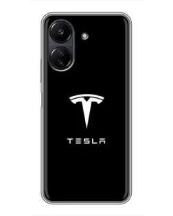 Чехол для Xiaomi Redmi 13C с картинкой «Tesla White Logo»