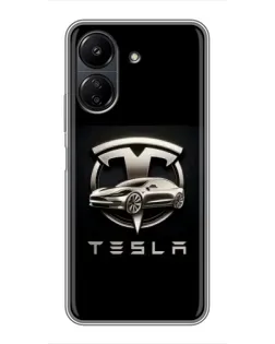 Чехол для Xiaomi Redmi 13C с картинкой «Tesla — серебристое авто»
