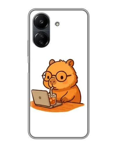 Чехол для Xiaomi Redmi 13C с картинкой «Капибара с ноутбуком»