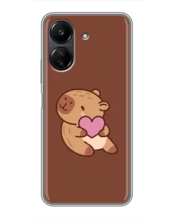 Чехол для Xiaomi Redmi 13C с картинкой «Капибара с сердцем»