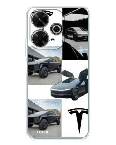 Чехол для Xiaomi Redmi 13x с картинкой «Коллаж Cybertruck Tesla»