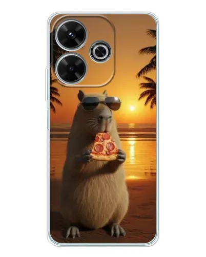Чехол для Xiaomi Redmi 13x с картинкой «Капибара с пиццей»