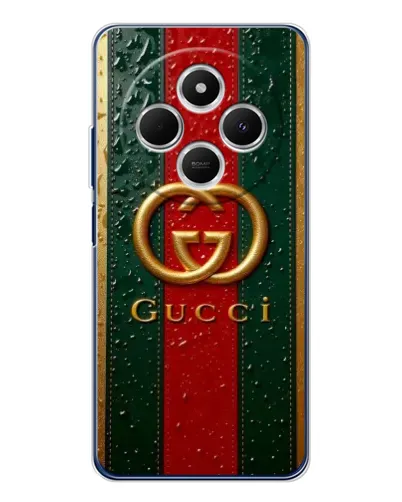 Чехол для Xiaomi Redmi 14C с картинкой «Gucci — фирменная полоса и золото» Чехол для Xiaomi Redmi 14C с картинкой «Gucci — фирменная полоса и золото»