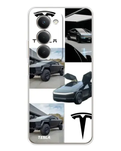 Чехол для Xiaomi Redmi 15 5G с картинкой «Коллаж Cybertruck Tesla»