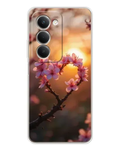 Чехол для Xiaomi Redmi 15 5G с картинкой «Розовый цвет сердце на фоне заката»