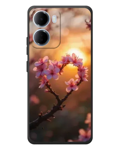 Чохол для Xiaomi Redmi 15a з картинкою «Рожевий цвіт  сердечко на тлі заходу»