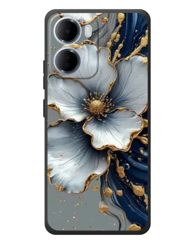 Чохол для Xiaomi Redmi 15a з картинкою «Біла квітка та золотий флюїд»