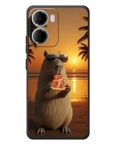 Чохол для Xiaomi Redmi 15a з картинкою «Капібара з піцою»