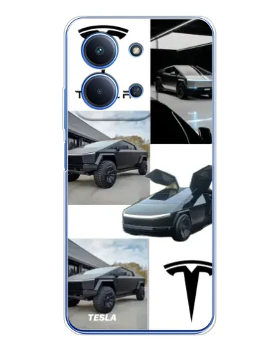 Чехол для Xiaomi Redmi 15C 5g с картинкой «Коллаж Cybertruck Tesla»