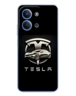 Чехол для Xiaomi Redmi 15C 5g с картинкой «Tesla — серебристое авто»