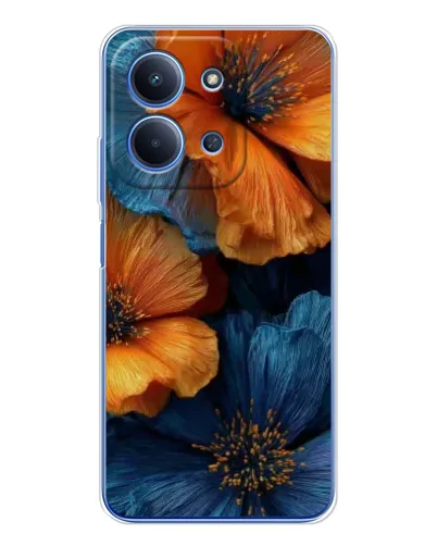 Чехол для Xiaomi Redmi 15C 5g с картинкой «Яркая сине-оранжевая флора»