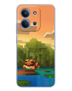 Чехол для Xiaomi Redmi 15C с картинкой «Майнкрафт закат солнца»