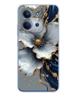 Чехол для Xiaomi Redmi 15C с картинкой «Белый цветок и золотой флюид» Чехол для Xiaomi Redmi 15C с картинкой «Белый цветок и золотой флюид»